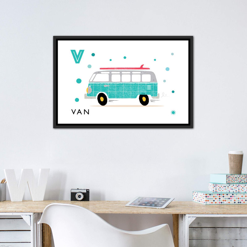 V is for van - imprimé, Pas de tapis, Toile avec cadre noir patiné, H 26 po x l 40 po x 1,5 po