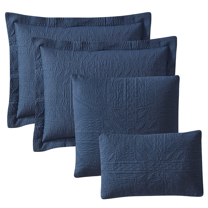 Grid Weave Premium Microfiber Reversible Quilt Set, Navy, King Quilt + 4 Shams