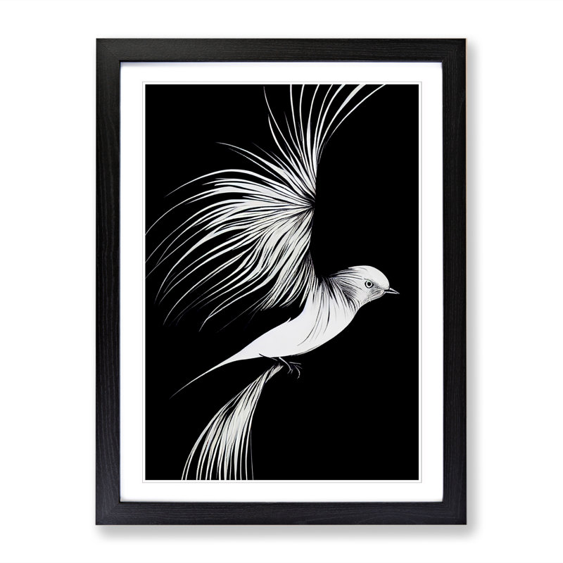 FRM-V0523-240X Bird Gestural - Single Picture Frame Print, 64cm H x 46cm W x 2cm D, Walnut Framed