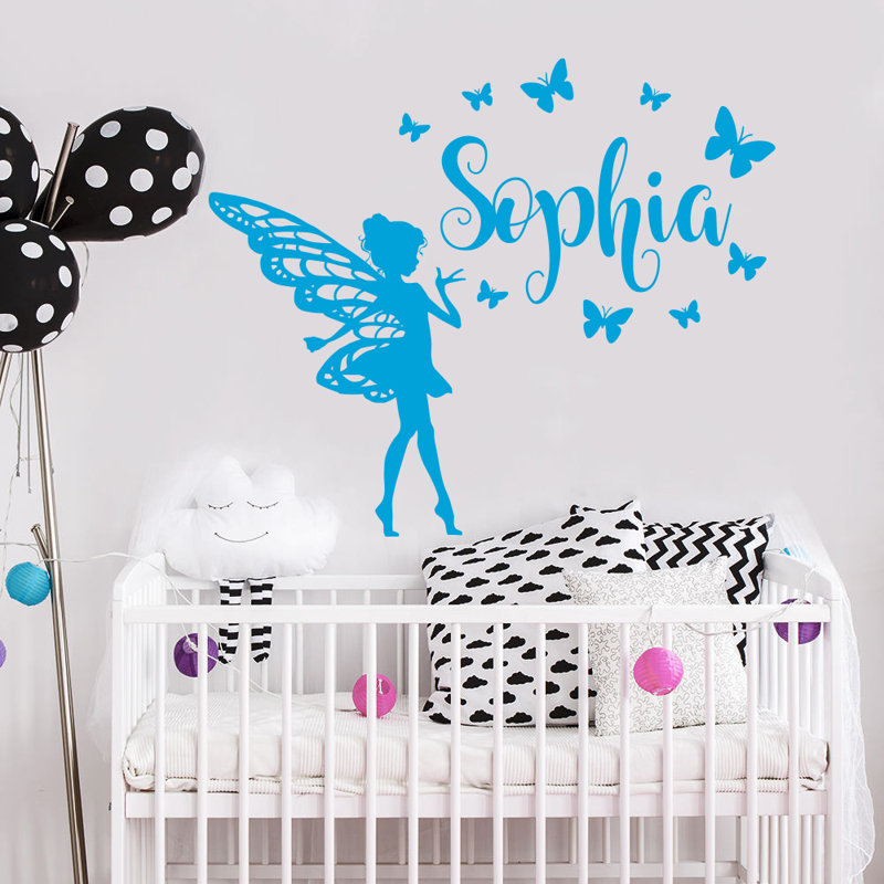 Décalcomanie murale chambre de bébé papillon, Bleu givré
