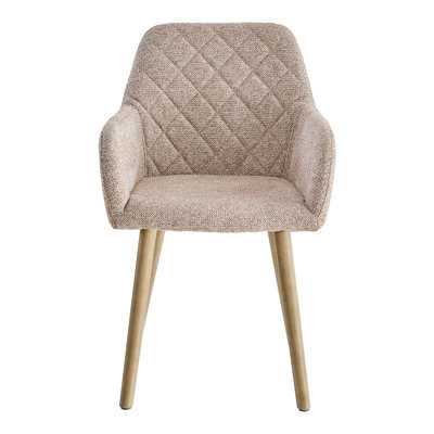 Modern Upholstered Dining Chairs With Arms, Linen Fabric Accent Chairs With Diamond Quilted Back And Wood Legs
