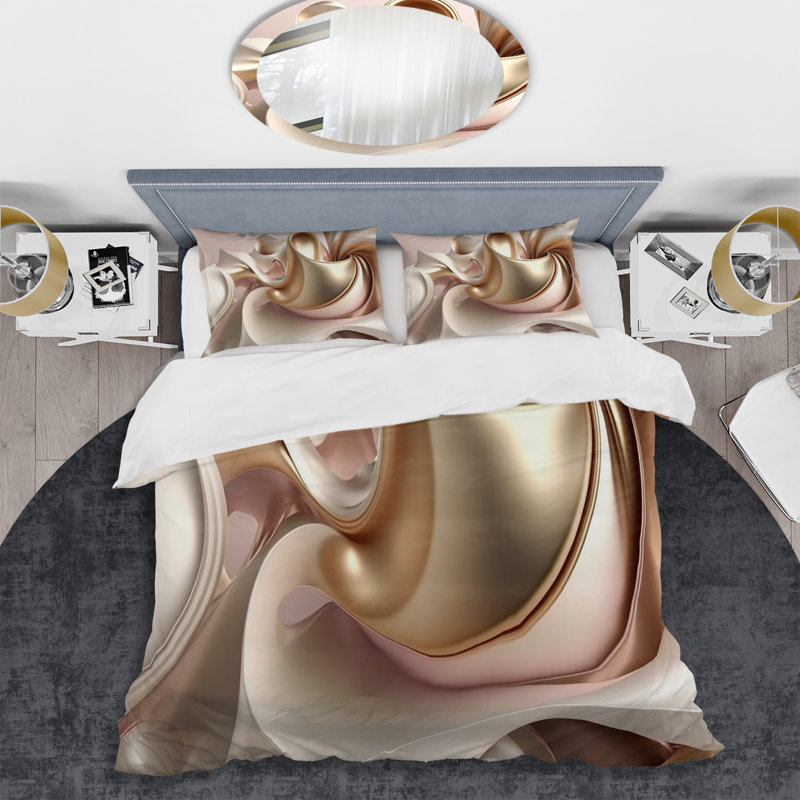 Ensemble de housse de couette subtile sophistiquée rose et or II, Housse de couette pour grand lit et 2 taies décor