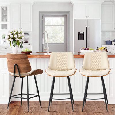 Faux Leather Upholstery Counter Stools for Bar with Ergonomic Back and Footrest