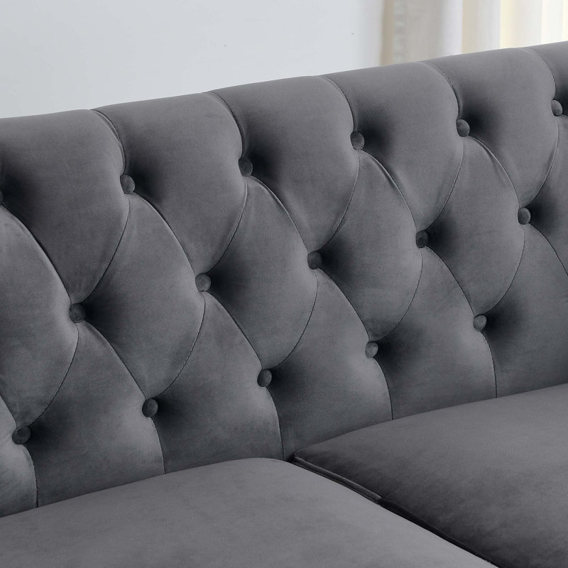 Canapé en velours Chesterfield 77 po, Gris