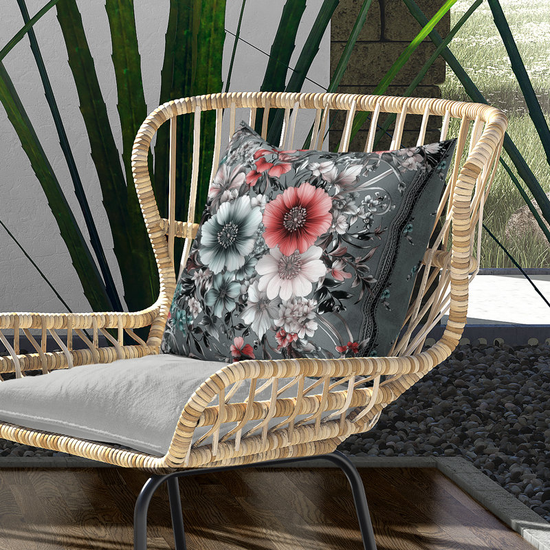 Enchanted Petalfall Indoor/Outdoor 20x20, Square 20", Gray/Rose