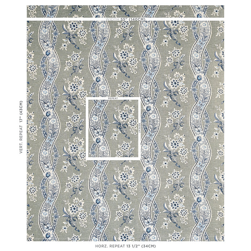Le Castellet Fabric, Gris/Blue