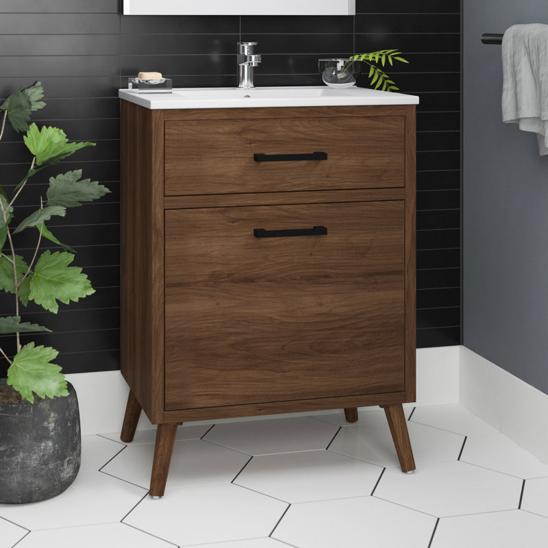 Steinfeldt 24'' Single Bathroom Vanity with Resin Top, Walnut Brown