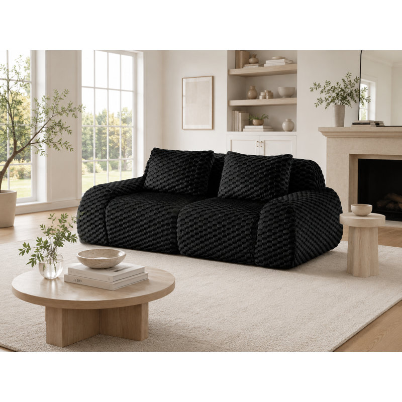 82" Modern Modular Sectional Sofa,no Assembly 2-seater Compression Loveseat With Deep Seat,curved Armrest & Pillows,flannelette Camel Couches For Living Room (black, 2-seater)