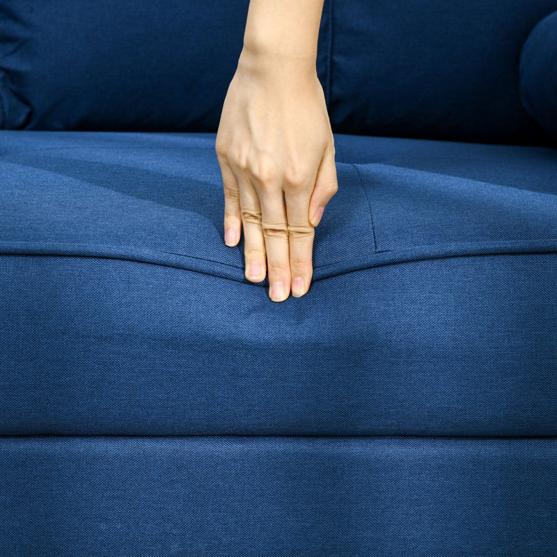 Causeuse à accoudoirs carrés 56,3 po Tandice, 100 % polyester bleu
