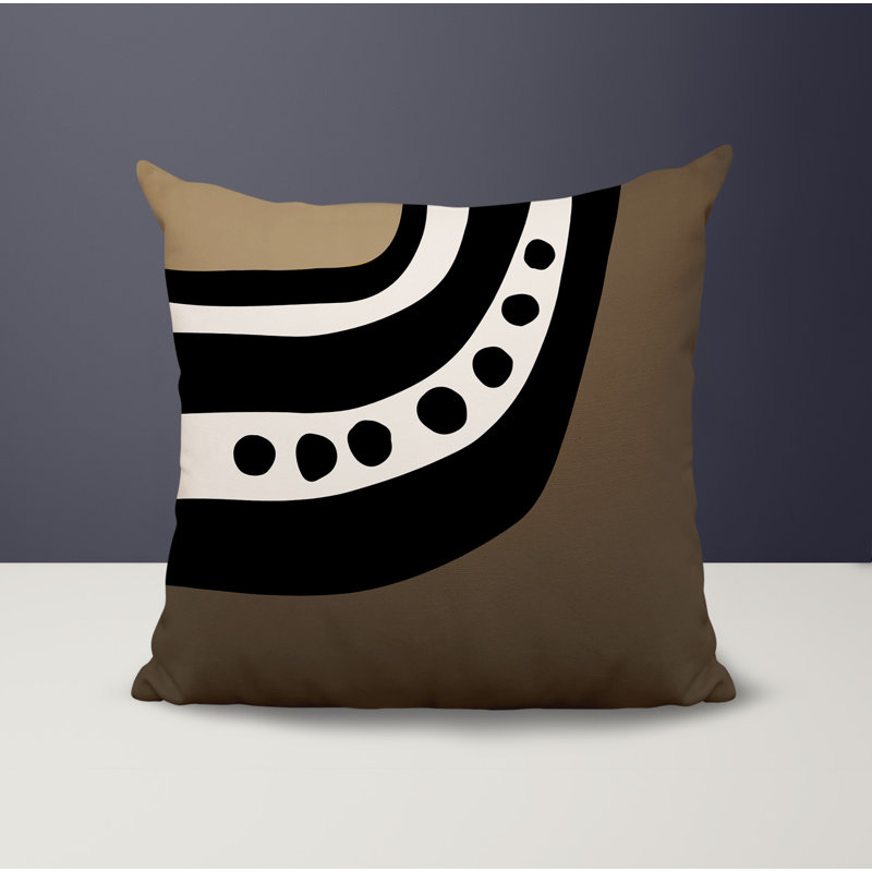 Oreiller carré réversible intérieur / extérieur Tobe Minimalist, H 15 po x l 15 po, Beige / noir / blanc cassé