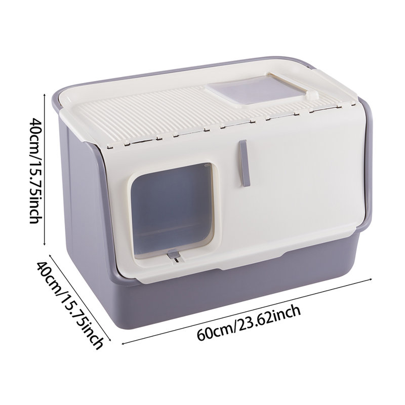 Boulmane PP Litter Box with Scoop, White/Grey
