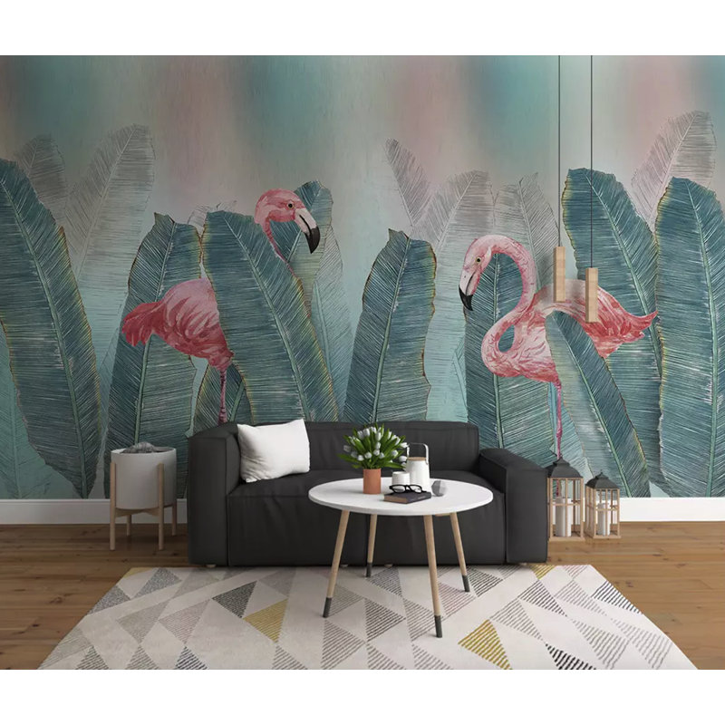 Papier peint amovible texturé Flamingo Banana Leaf, l 187 po x L 106 po