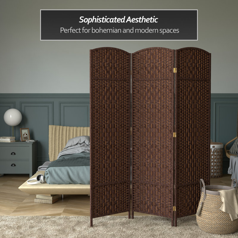 71" Tall Diamond Weave Fiber 6 Panel Room Divider, 3, Dark Mocha