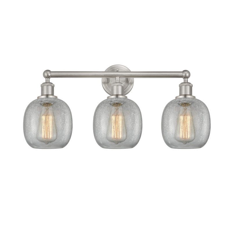Éclairage pour meuble-lavabo de salle de bain 24 po 3 lumières Carlucci, Transparent craquelé, Nickel satiné brossé