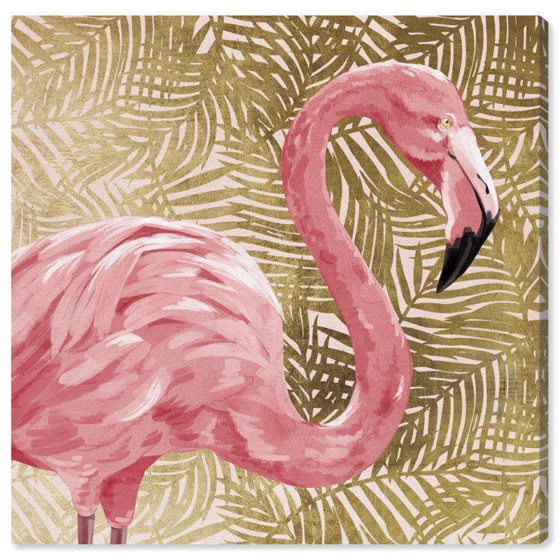 «Flamingo Profile Gold», peinture sur toile, H 12 po x l 12 po x P 1,5 po