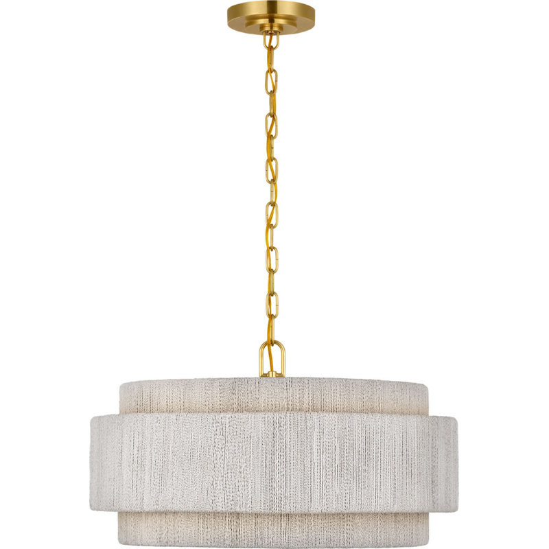 Dorado Chandelier in Antique-Burnished Brass and Washed Abaca, 13.25" H x 24" W x 24" D