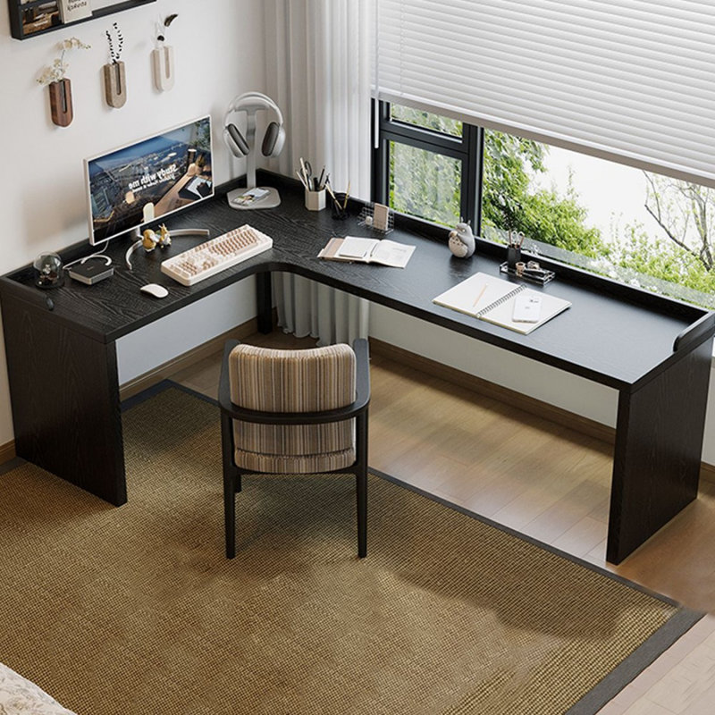 Bureau en coin en bois massif en forme de L, un bureau d'angle domestique avec une chicane, Retour à gauche