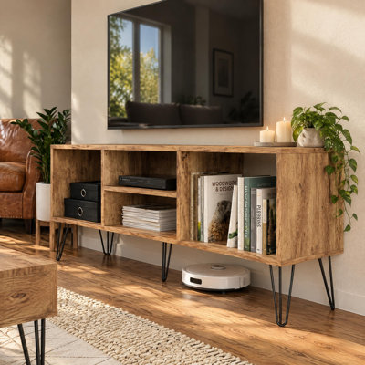 Zenda 71'' Wide Modern Rustic TV Stand for TVs up to 80 inch, Oak Wood 