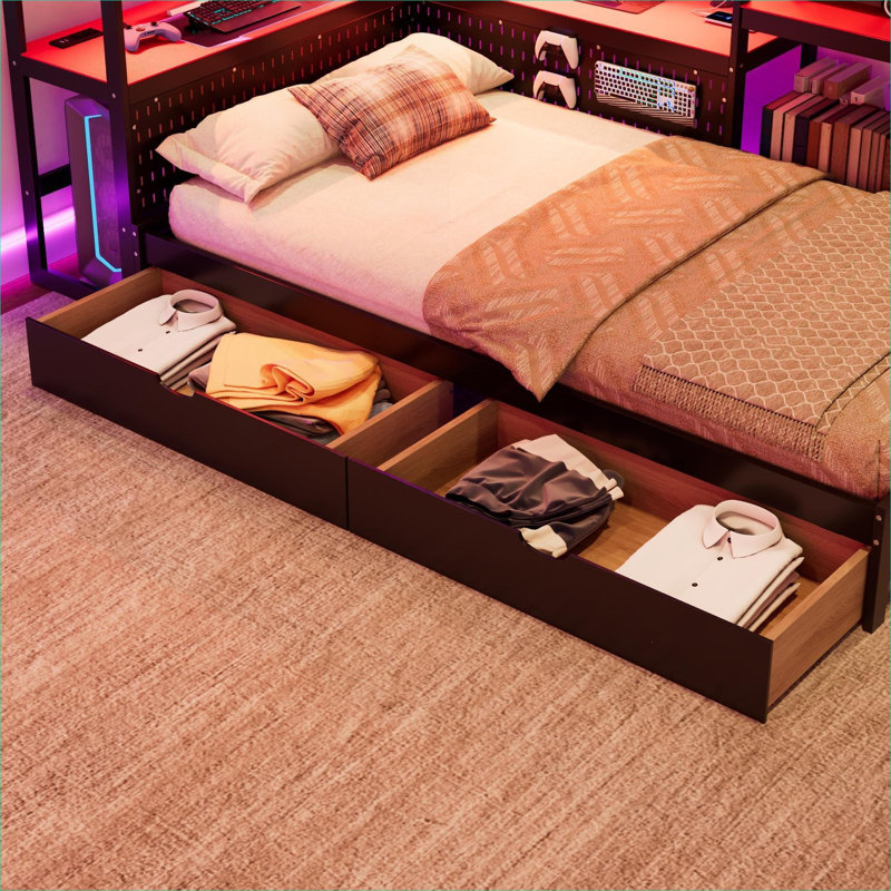 Twin Sized Matte Black MDF Platform Gaming Daybed, Modern Multi-Functional Design for Bedroom