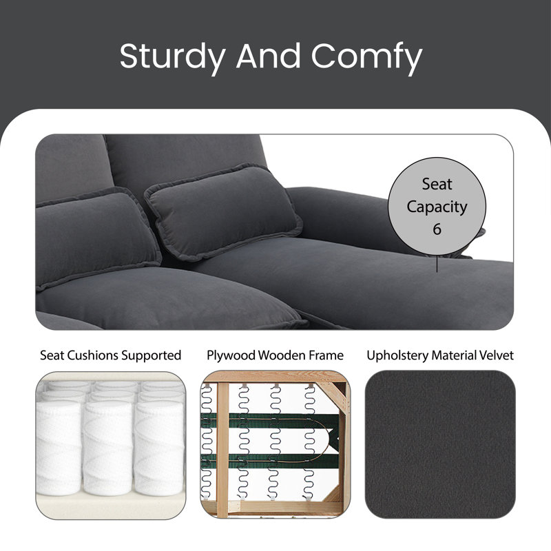 Upholstered U-Shaped Sectional Symmetrical, Gray Velvet