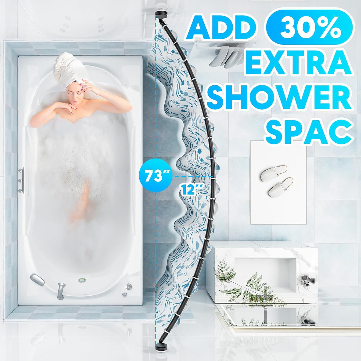 MABOSY Curved Shower Curtain Rod 43 To 73 Inches Curved Shower Rod