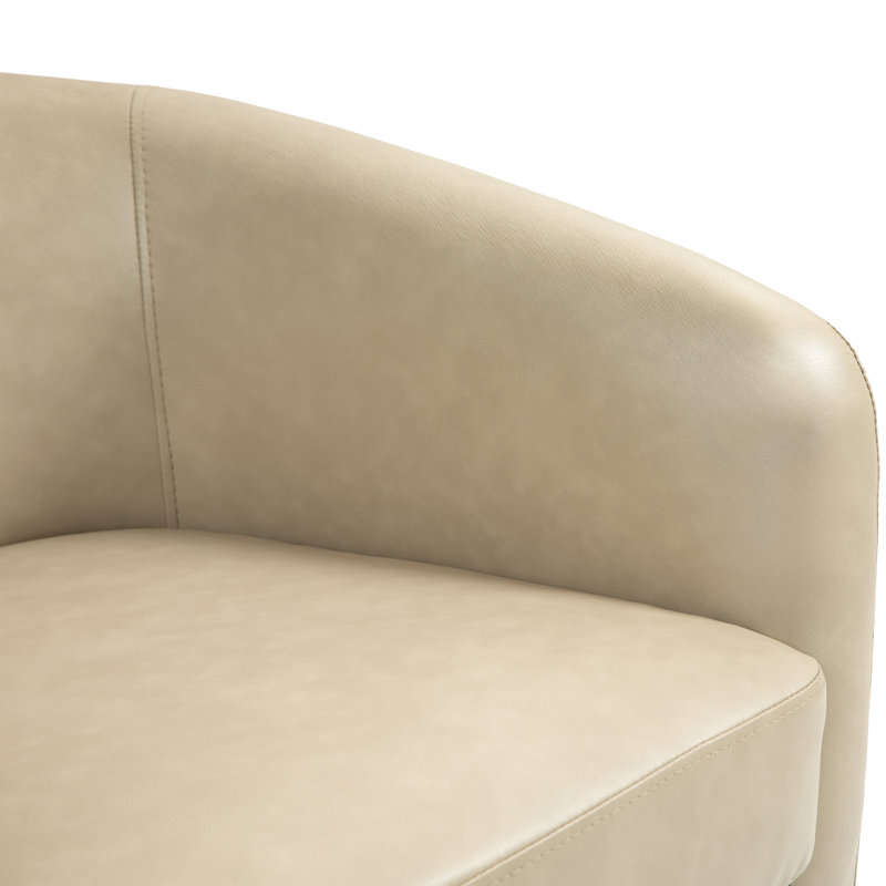 Fauteuil pivotant Frankie en similicuir crème avec piètement en bois massif, Similicuir crème