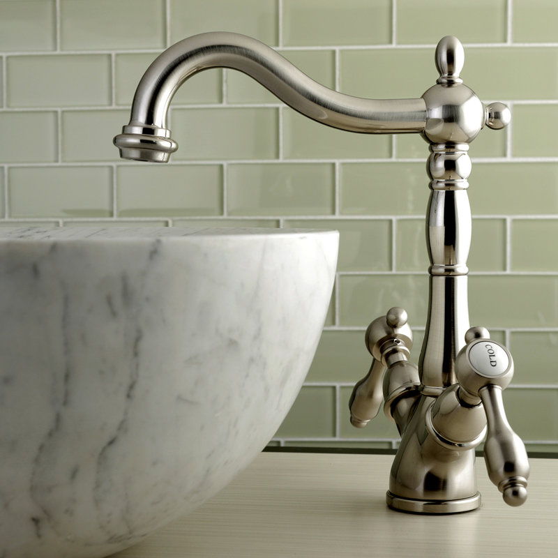 Kingston Brass Tudor Two-Handle 1-or-3 Hole Deck Mount Vessel Faucet, Brushed Nickel