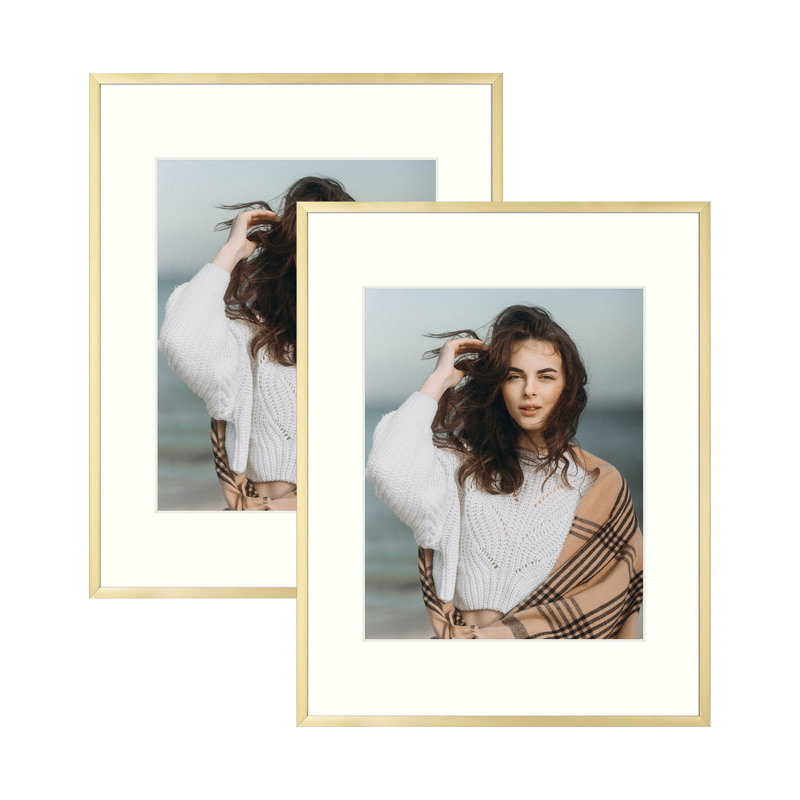 Drennon Metal Picture Frame, Aluminum Photo Frame, Gold, 11" x 14" Matted to 8" x 10"