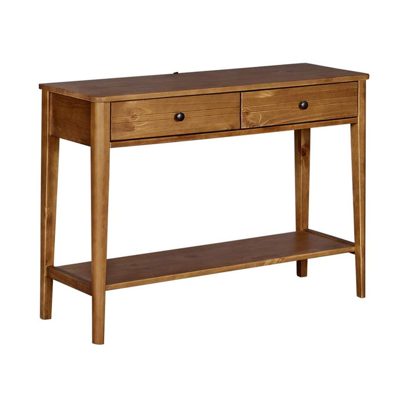 Honey Brown Mid Century Pine Wood Console Table with Storage