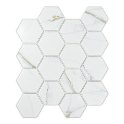 Calacatta Gold 3" x 3" Hexagon Marble Look Porcelain Mosaic Tile