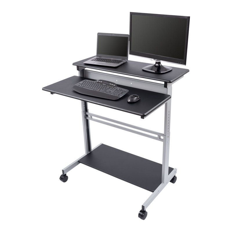 Adjustable Metal Base Standing Desk, 46.1" H x 39.4" W x 28.8" D, Black/Silver