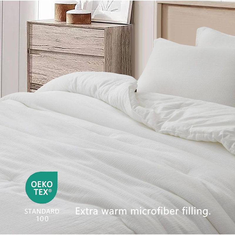White Twin Cotton Muslin Reversible Comforter Set