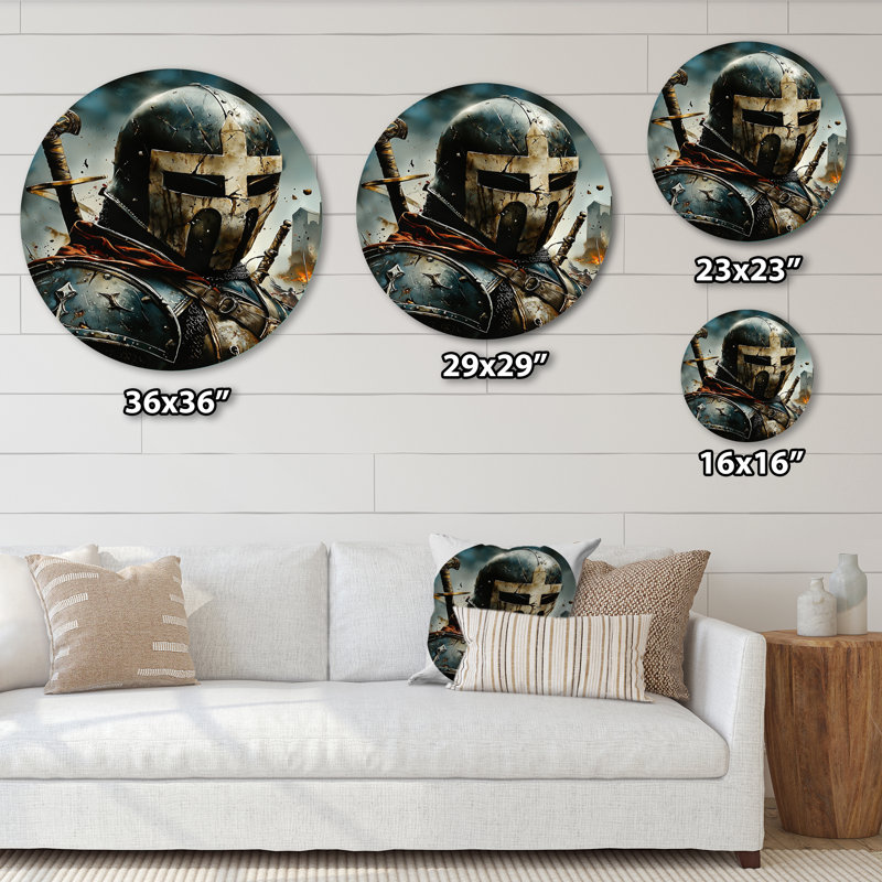«The Crusader Path To The Saint» - Armée, art mural rond en métal pour le salon, H 29 po x l 29 po