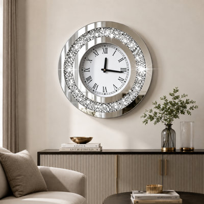 Silver Round Mirror Clock