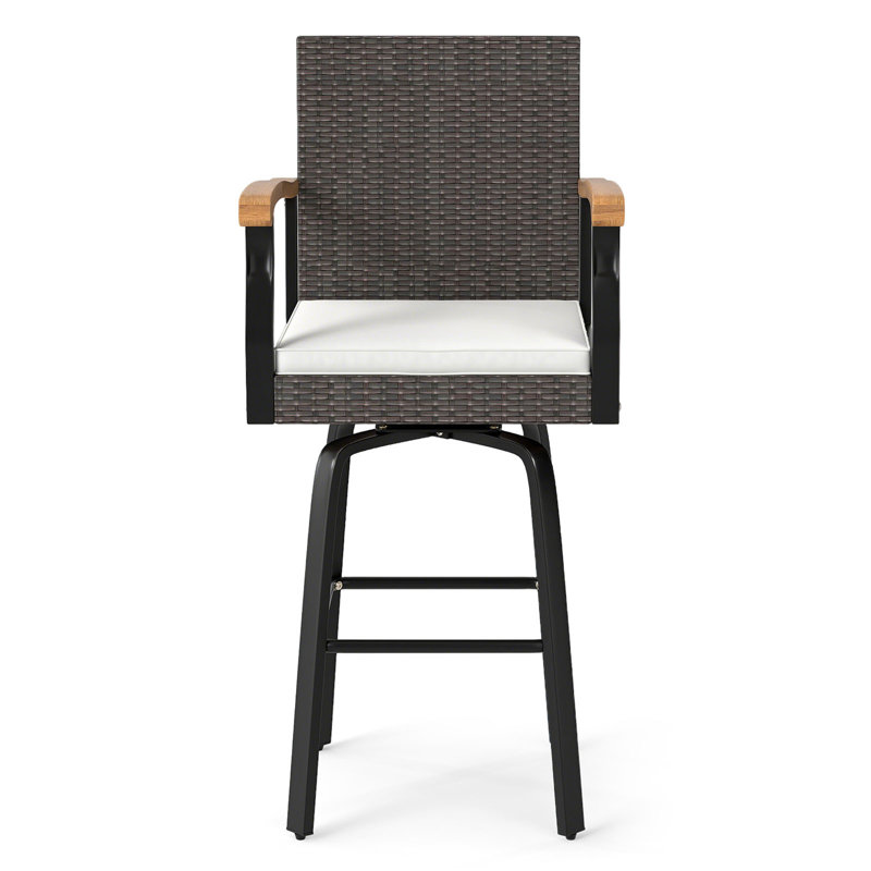 Outdoor Rattan 360 degree Swivel Bar Stool w/ Removable Cushion Footrests, 1