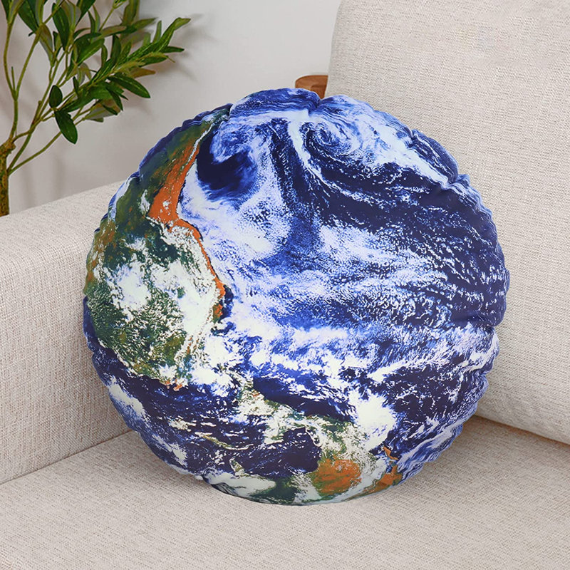 Blue Circular Cushion, 25cm W x 25cm W x 5cm D