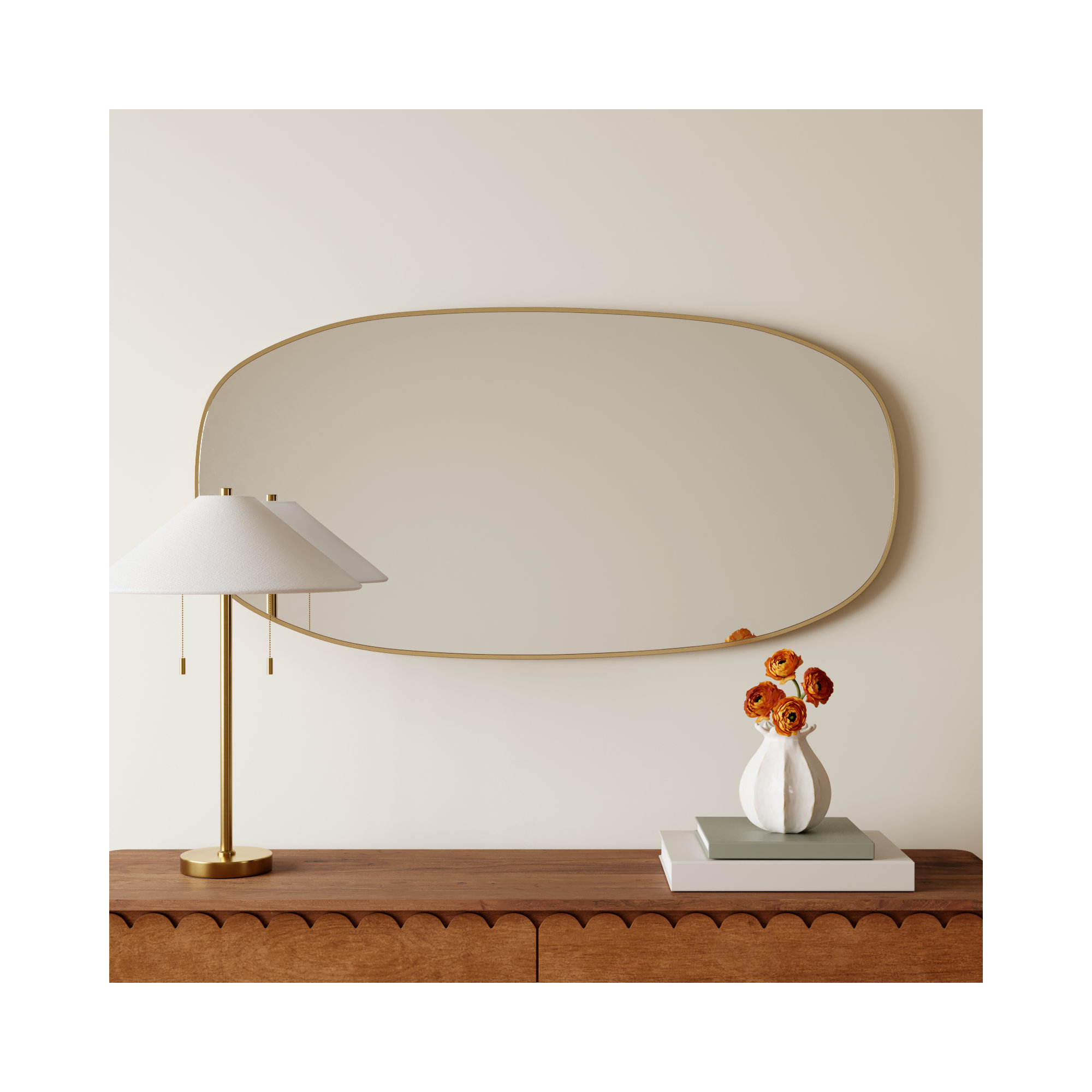 Bertin Metal Oval Wall Mirror, 48"  x 24" , Brass