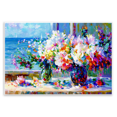 Blossoms By The Sea Wall Plaque Art by Leon Devenice