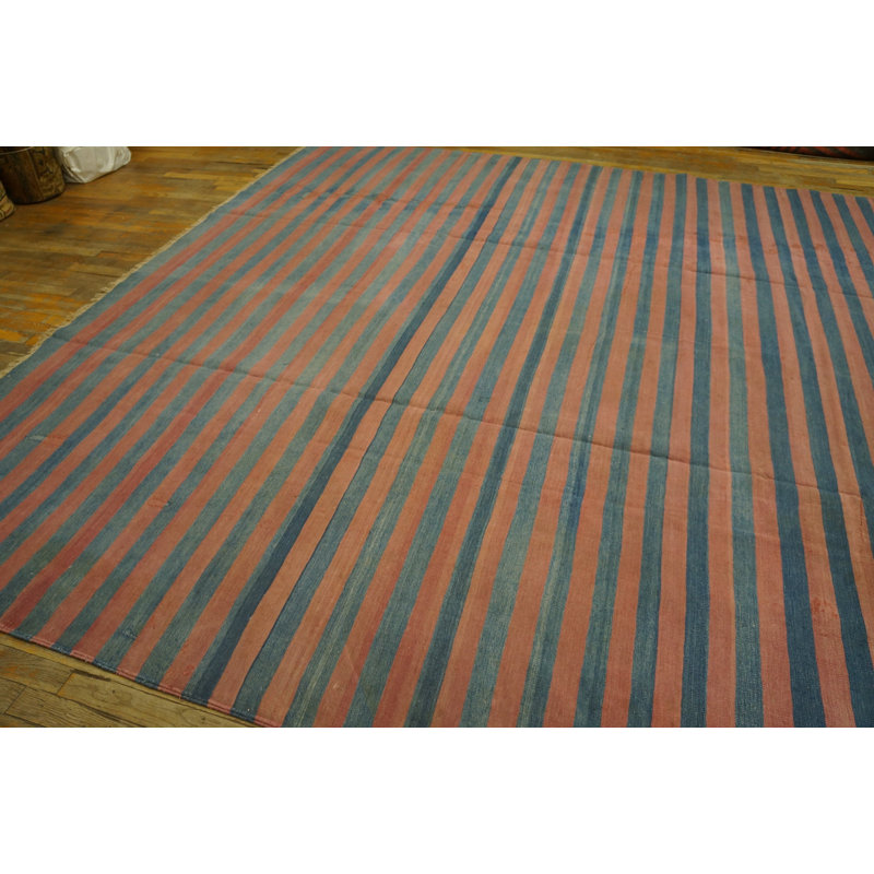 Grand tapis indien rayé en coton Dhurrie