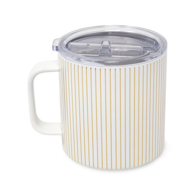 Stainless Steel Coffee Mug, Gold Pinstripe