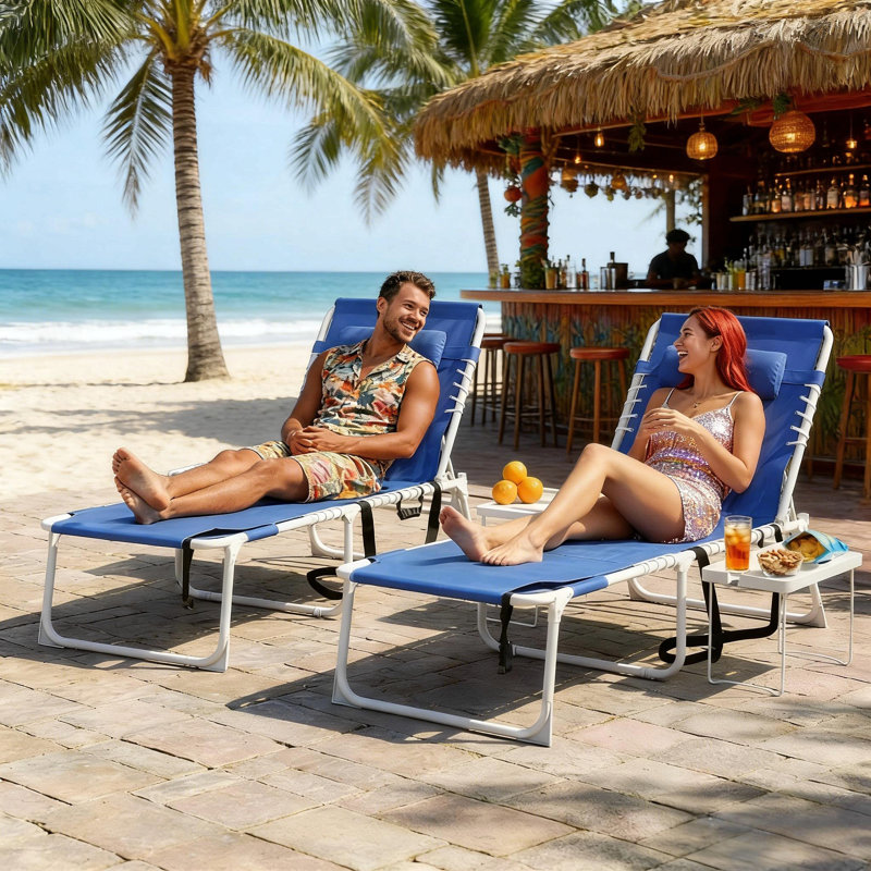 Chaise longue de piscine, chaise de bronzage avec trou pour le visage et table d'appoint, 2
