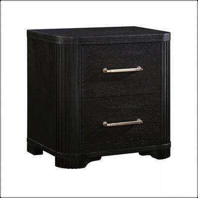 Table de chevet de chambre à coucher de style moderne avec 2 tiroirs en queue d'aronde, une élégante finition gris anthracite et des poignées en laiton poli