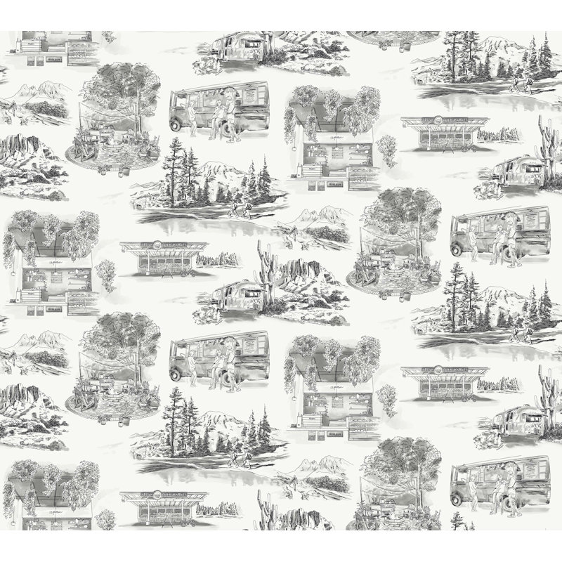 Modern Vista Toile Wallpaper Roll, Black