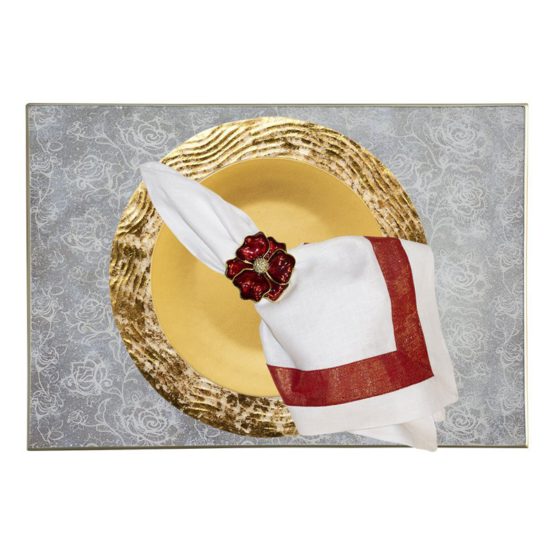 Shimmer New Border Linen Napkin, Red/White