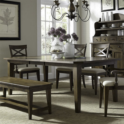 Ensemble de table de salle à manger rectangulaire Hahira avec 6 chaises à dossier Windsor brun