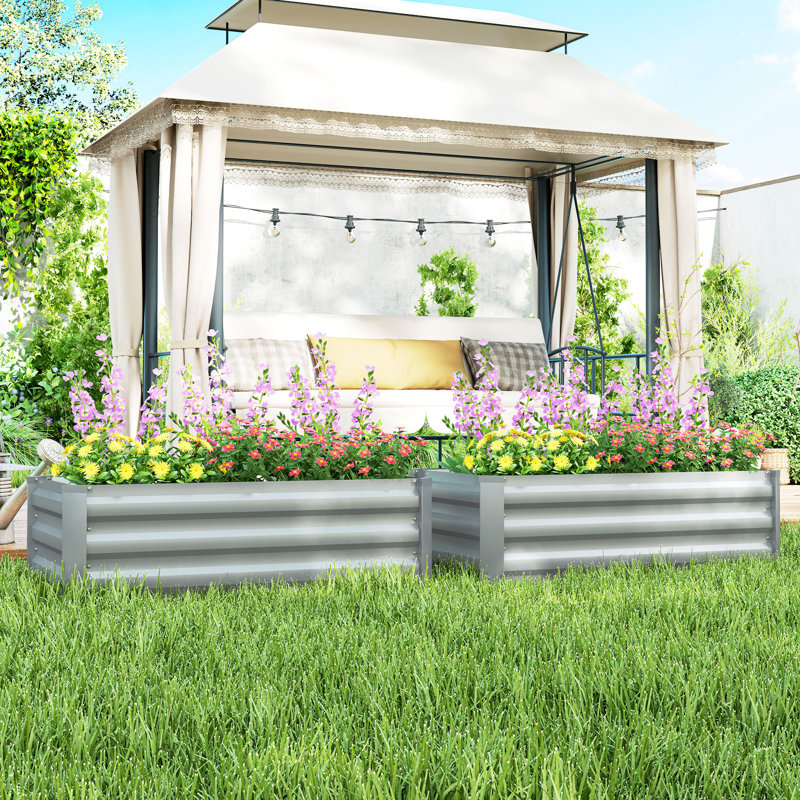 Ensemble de 2 jardinières surélevées, jardinière galvanisée, Gris clair