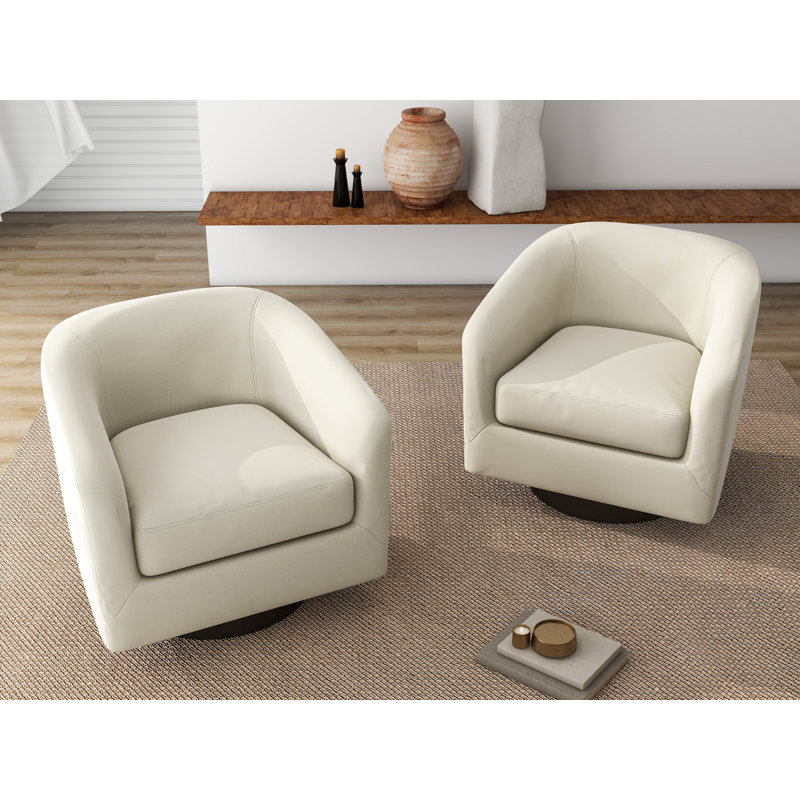 Bennett 73.1Cm Wide Swivel Barrel Chair, Beige Polyester Blend