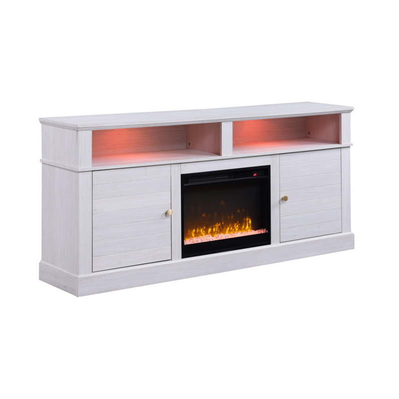 Console avec foyer et chauffage Iris, Blanc + noyer, Mdf