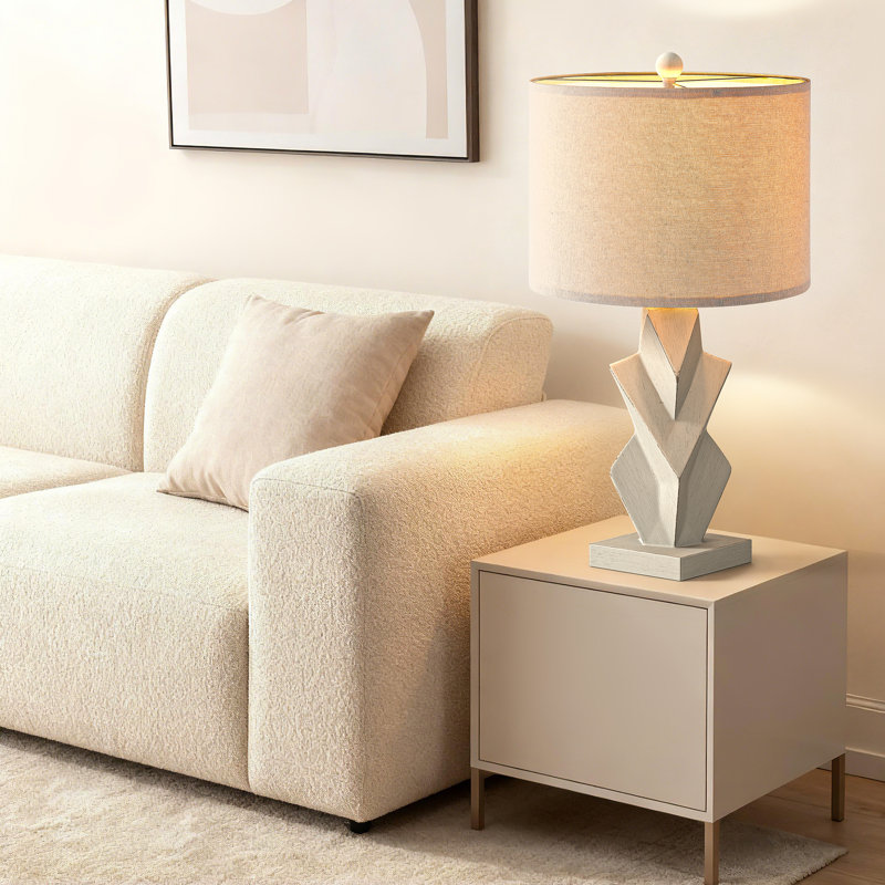 Ensemble de lampe de table de table de chevet 24,5 "en résine à intensité variable gris pour chambre à coucher avec forme de tambour en lin et protection USB