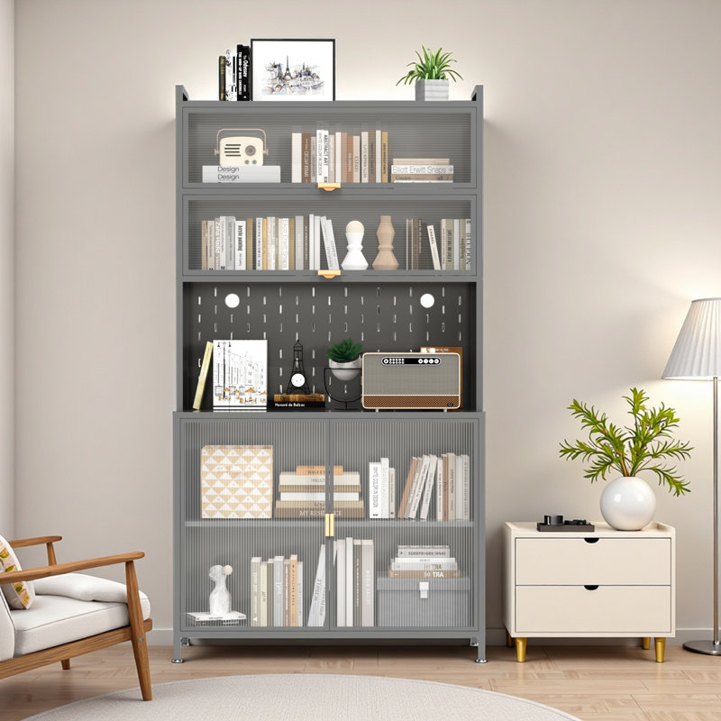 Armoire de cuisine 73 po avec panneau perforé et crochets H 73 po, Gris
